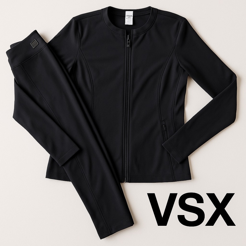 VSX by Victoria’s Secret Black Active Zip-Up Jacket + Matching Pants Set